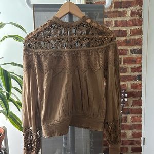 Free People Better For You Crochet Embroidered Victorian Blouse Top